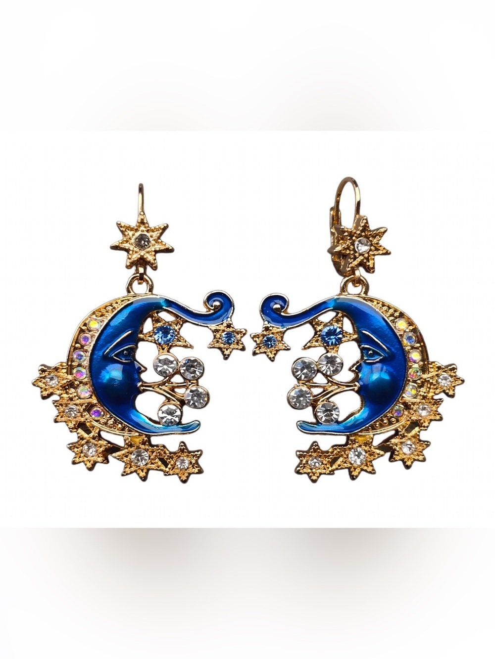 NEW Celestial Moon & Star Dangle Earrings 925 Silver Posts For Women E084